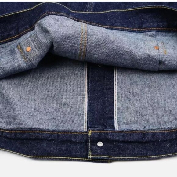 Levi's Premium Size L Type I Denim Jacket Selvedge Trucker Men's Dark Wash New - Picture 9 of 14